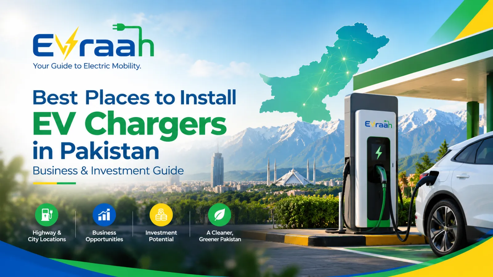EV charging station with an electric car in Pakistan, highlighting EV charger installation opportunities and charging infrastructure.