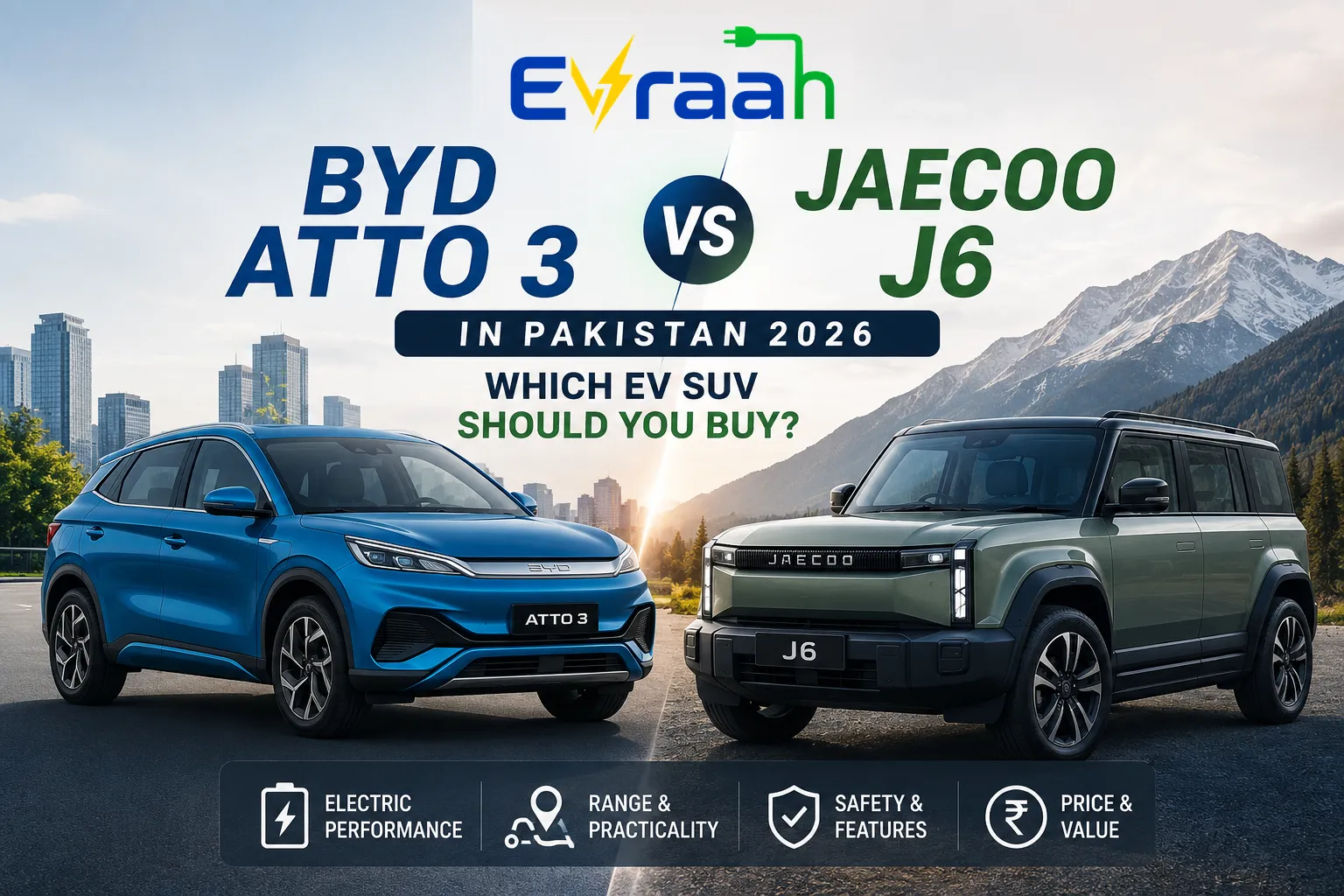 BYD Atto 3 vs JAECOO J6 electric SUVs comparison in Pakistan 2026